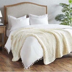 50"x60" Chunky Double Knit Handmade Throw Blanket Ivory - Madison Park: Cozy Acr